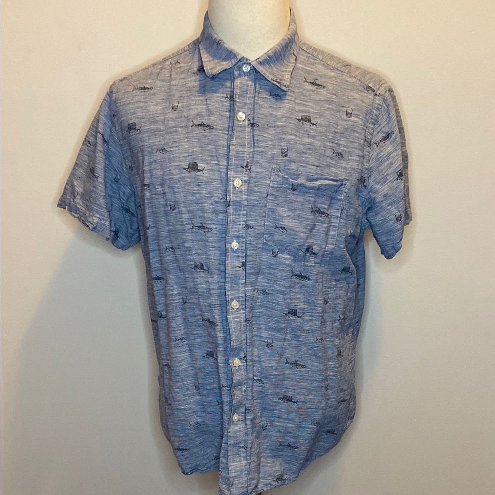 Banana Republic Sea Creature Print Linen Shirt in Blue (sz XL)